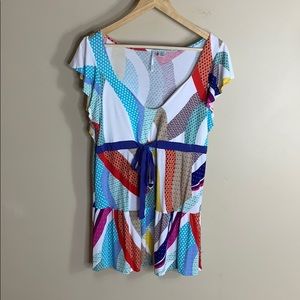 Ricrac short‎ sleeve ruffle colorful T-shirt